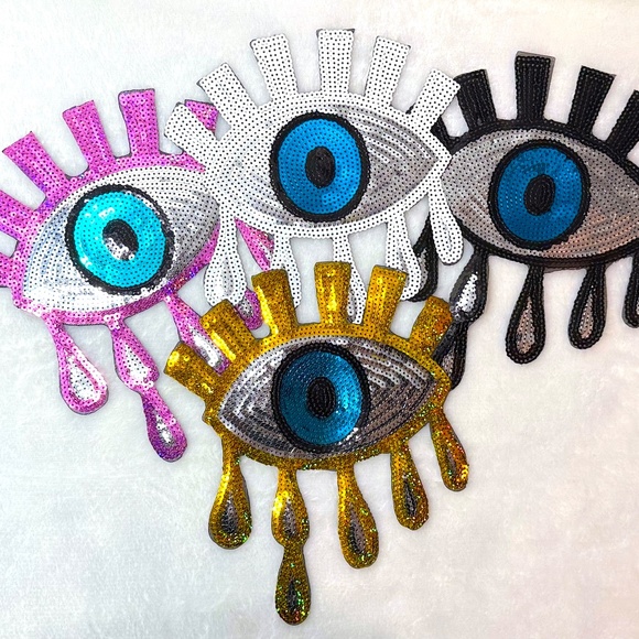 NWT 4 Piece Large Evil Eye Sequin Iron on Patch - Picture 1 of 5
